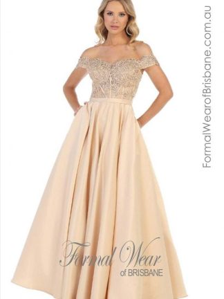 Champagne Off Shoulder LTD Clearance S A L E ! In Store Today or 7 Day Delivery Formal Dresses Online Australia