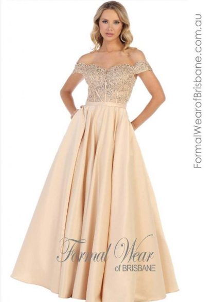 Champagne Off Shoulder LTD Clearance S A L E ! In Store Today or 7 Day Delivery Formal Dresses Online Australia