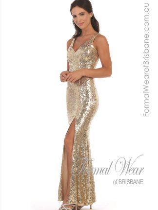 Rose Gold V Neck Shimmer LTD Clearance S A L E ! In Store Today or 7 Day Delivery Formal Dresses Online Australia