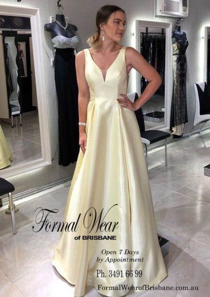 Yellow Satin Aline LTD Clearance S A L E ! In Store Today or 7 Day Delivery Formal Dresses Online Australia